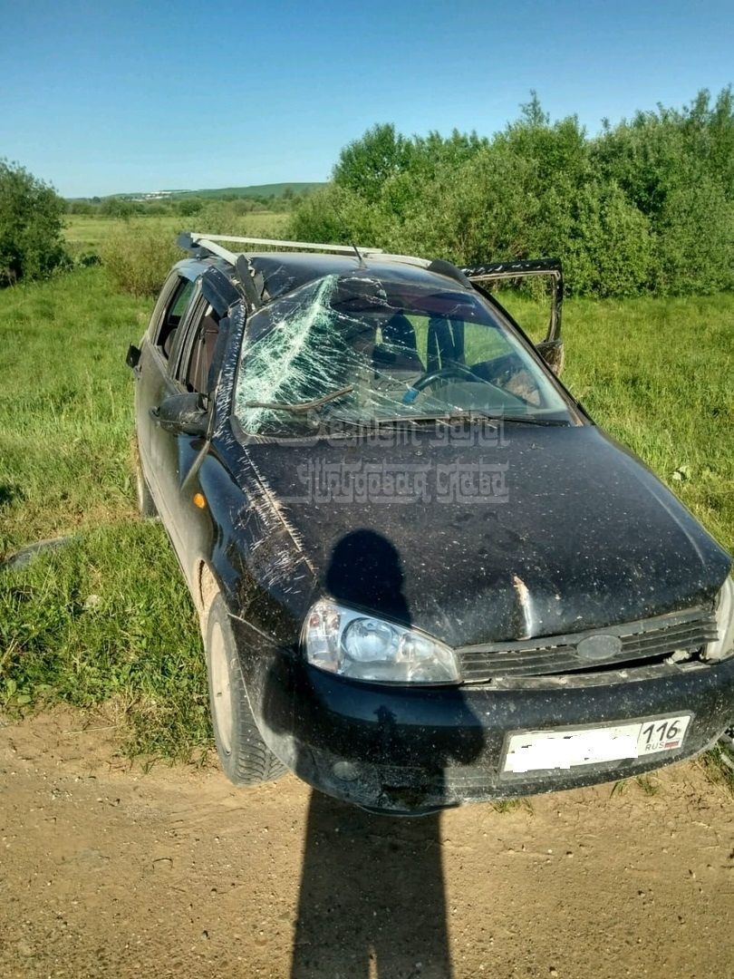 Фото: Кукмара районында “Калина” машинасы юл читенә чыгып капланган