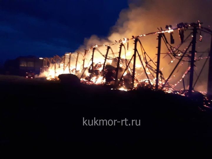 В Кукморском районе огонь уничтожил склад и 500 тюков сена