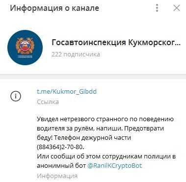 Жители Кукморского района могут анонимно сообщать о нетрезвых водителях в Telegram-канал