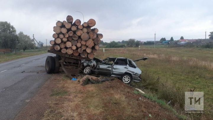 В Татарстане водитель «Лады» погиб, влетев в грузовик с бревнами