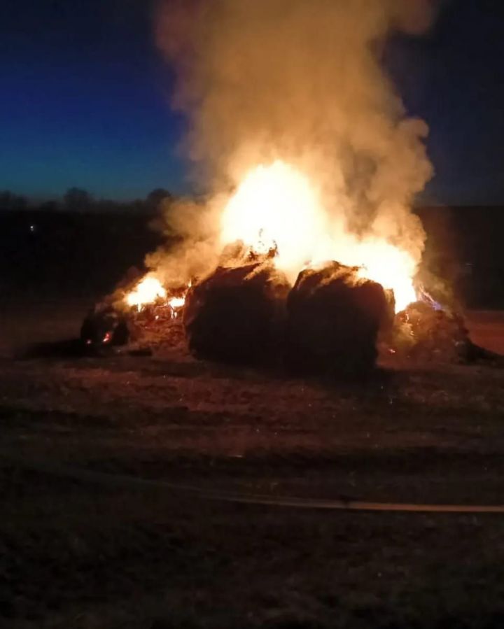 В Кукморском районе сгорело восемь рулонов сена